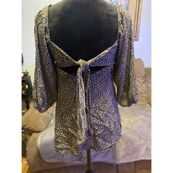 Altered State women’s S Floral Baby Doll Top Square Neck country Core Tie-back - Picture 2 of 9